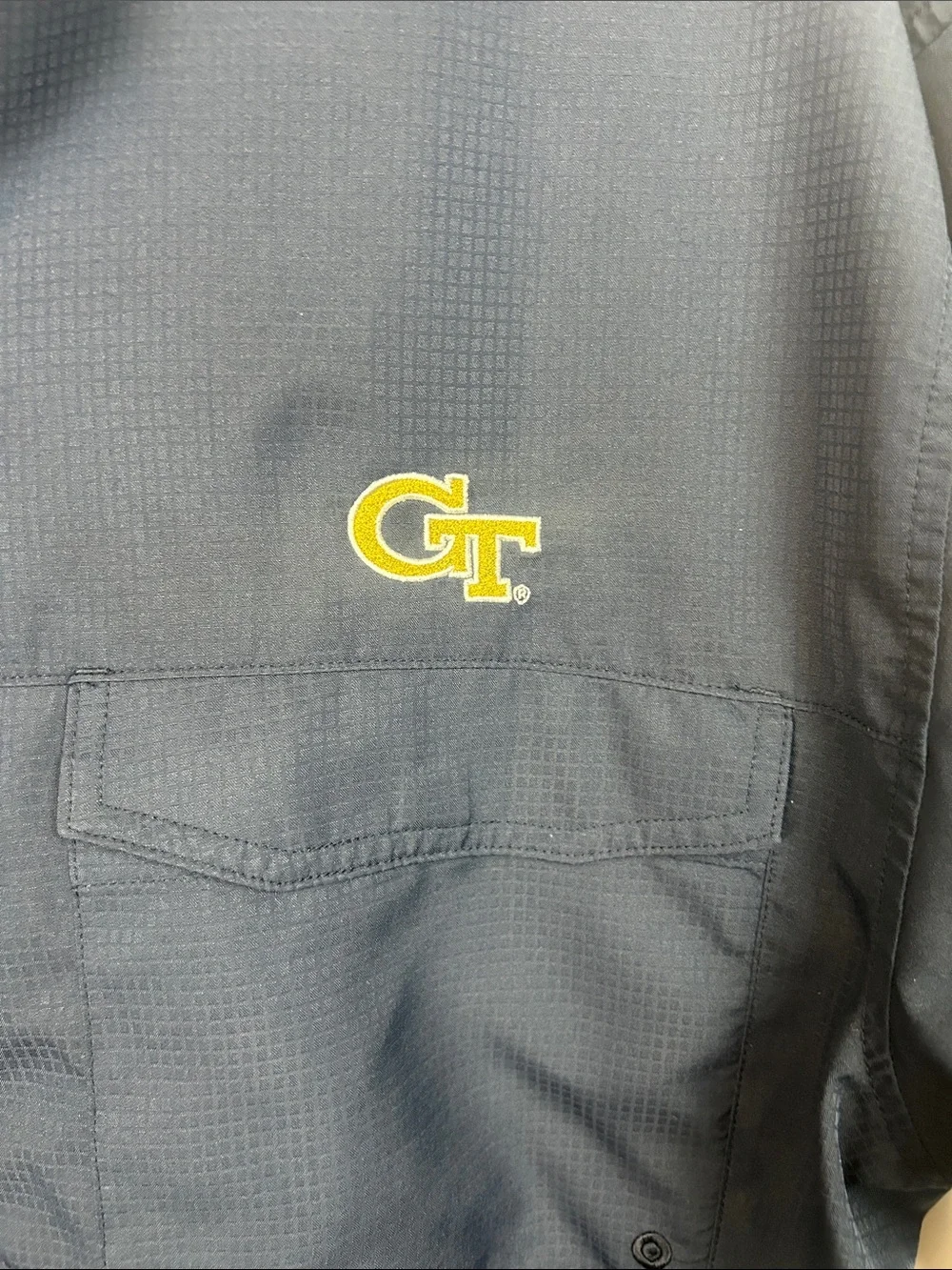 Antigua Navy Short-Sleeve Button-Down Shirt with Yellow GT Logo
